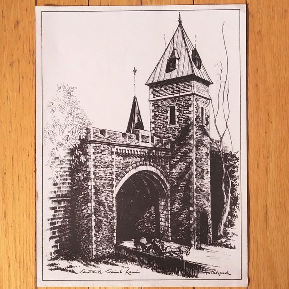 Québec Original Art Engraving Print, La Porte Saint-Louis Signed Richard, Canada - Picture 1 of 4